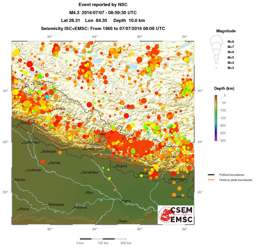 regional depth historical seismicity