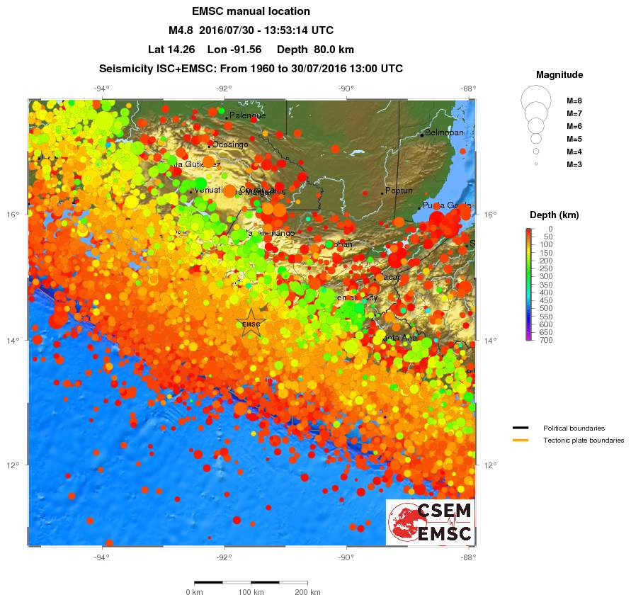 regional depth historical seismicity