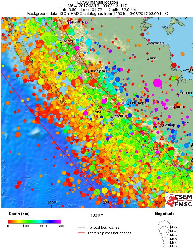 regional depth historical seismicity