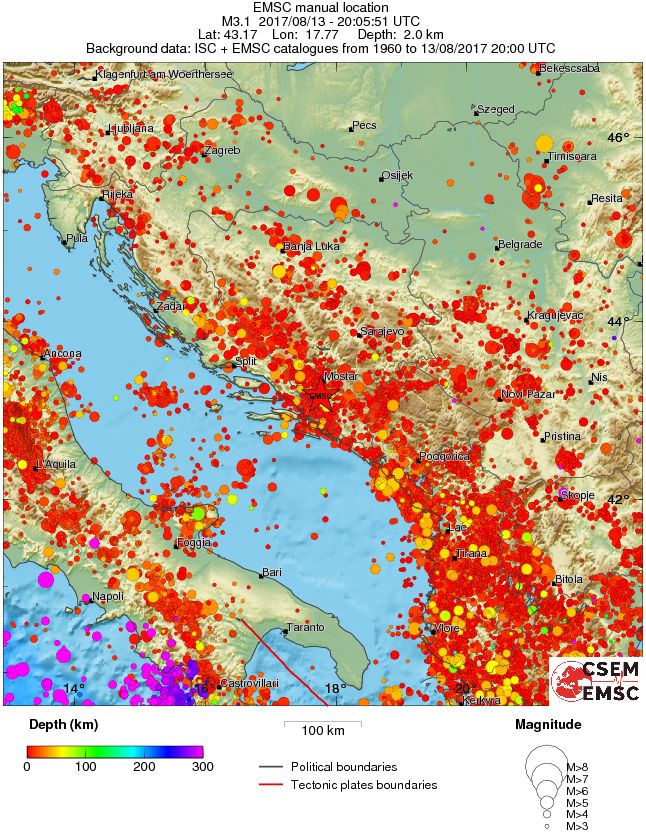 regional depth historical seismicity
