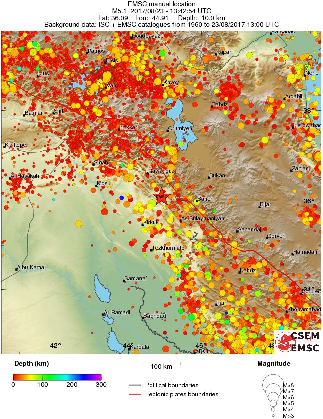 regional depth historical seismicity
