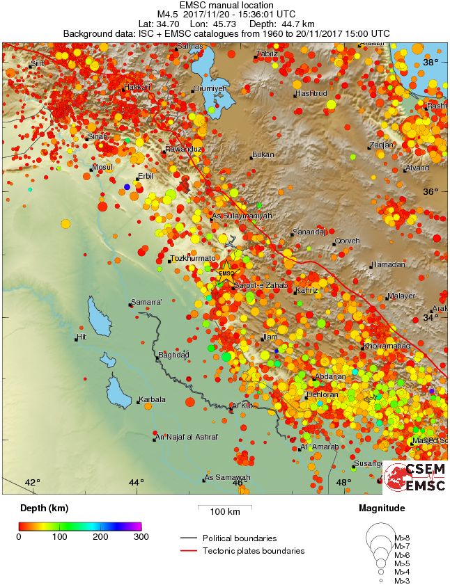 regional depth historical seismicity