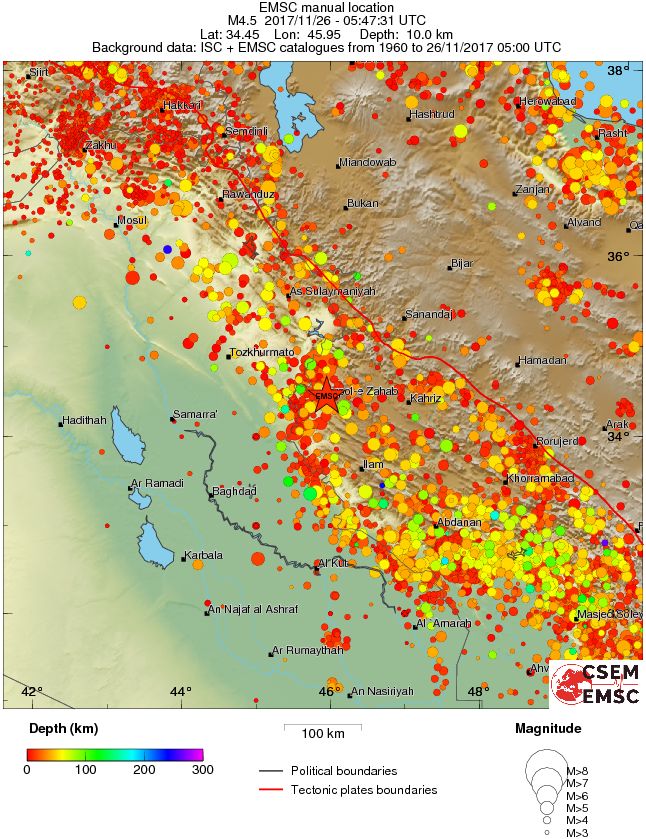 regional depth historical seismicity
