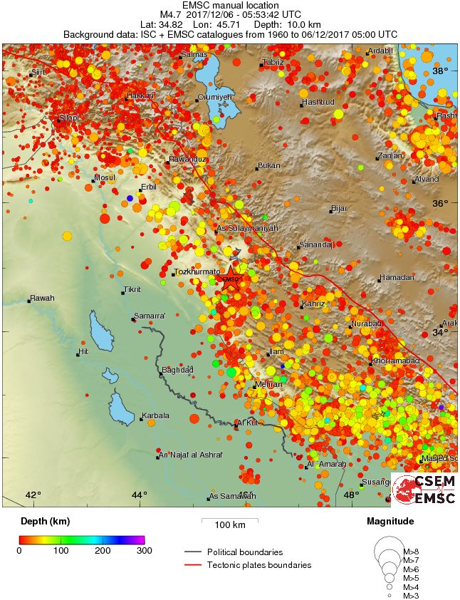 regional depth historical seismicity