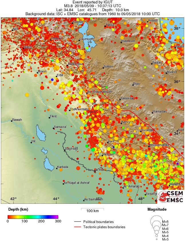 regional depth historical seismicity