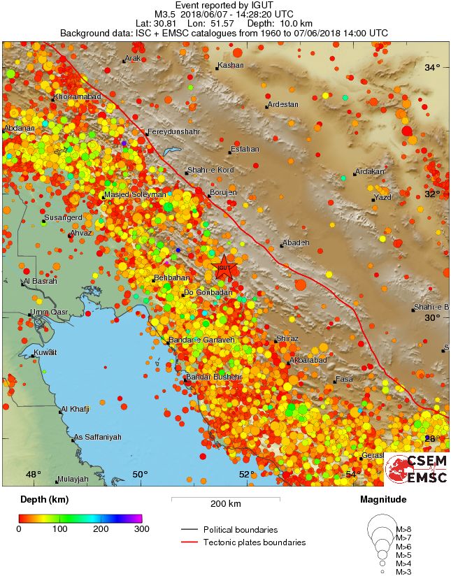 regional depth historical seismicity