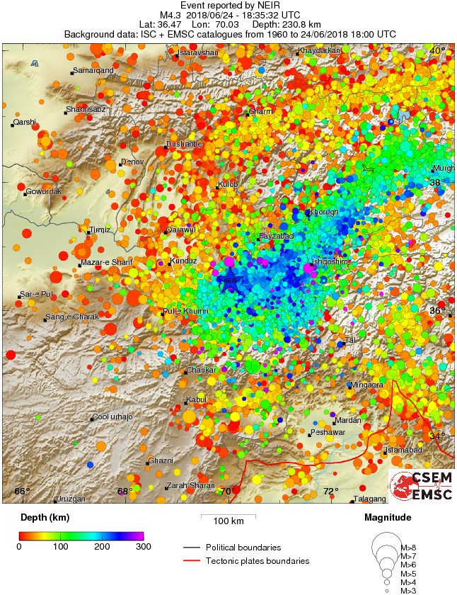 regional depth historical seismicity