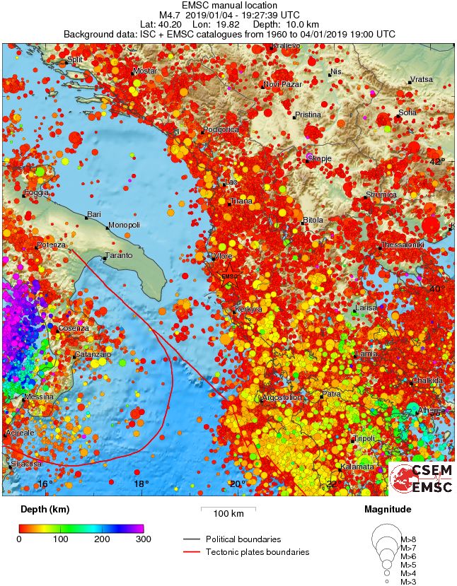 regional depth historical seismicity