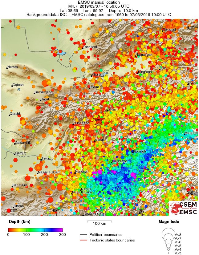 regional depth historical seismicity