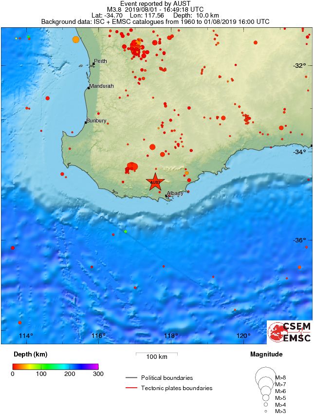 regional depth historical seismicity