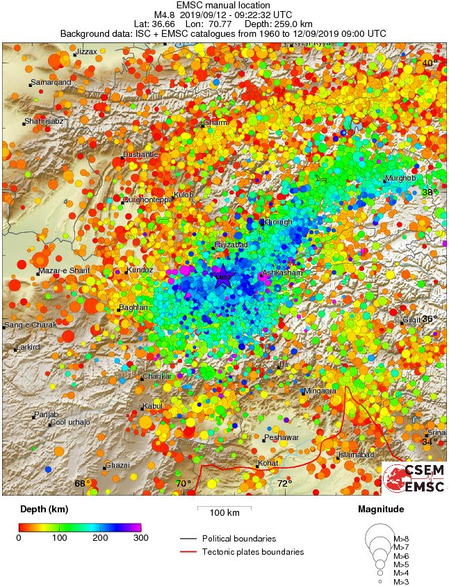 regional depth historical seismicity