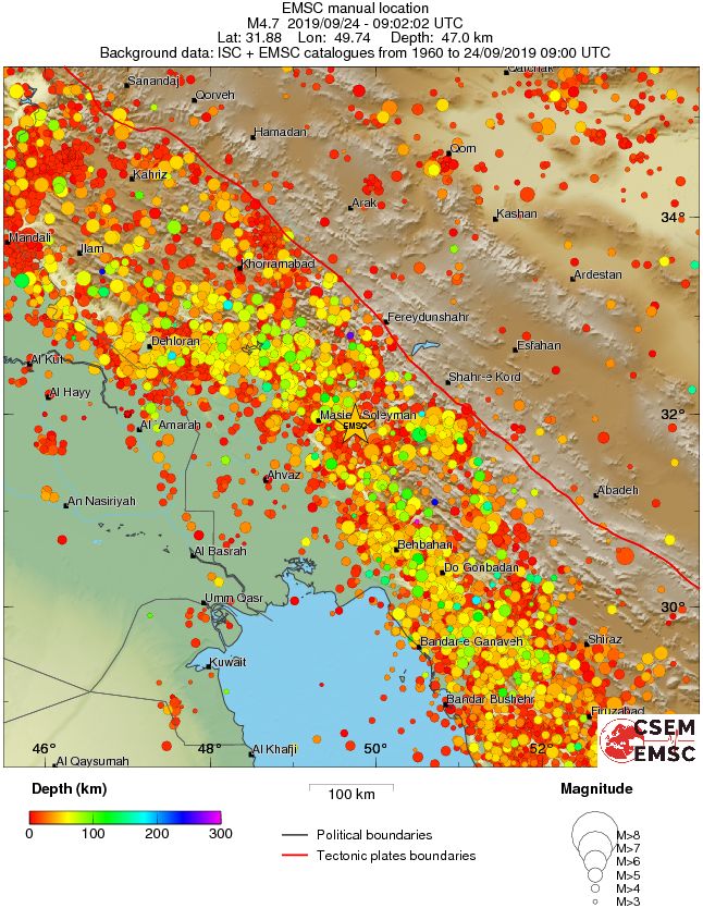 regional depth historical seismicity