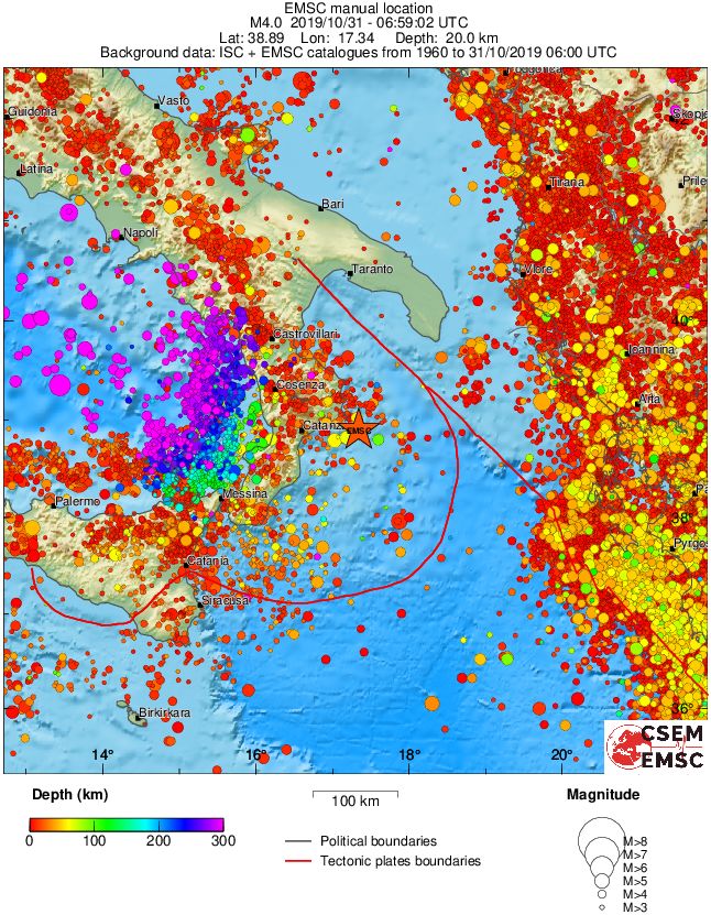 regional depth historical seismicity