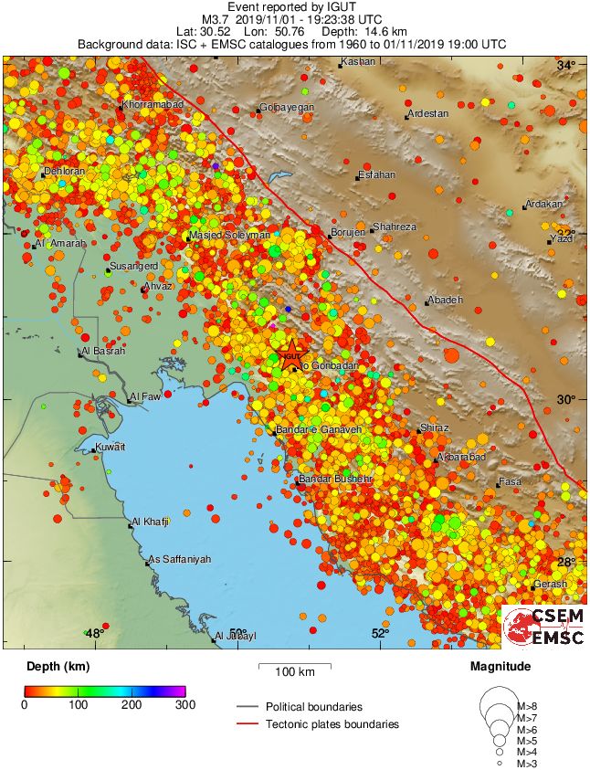 regional depth historical seismicity