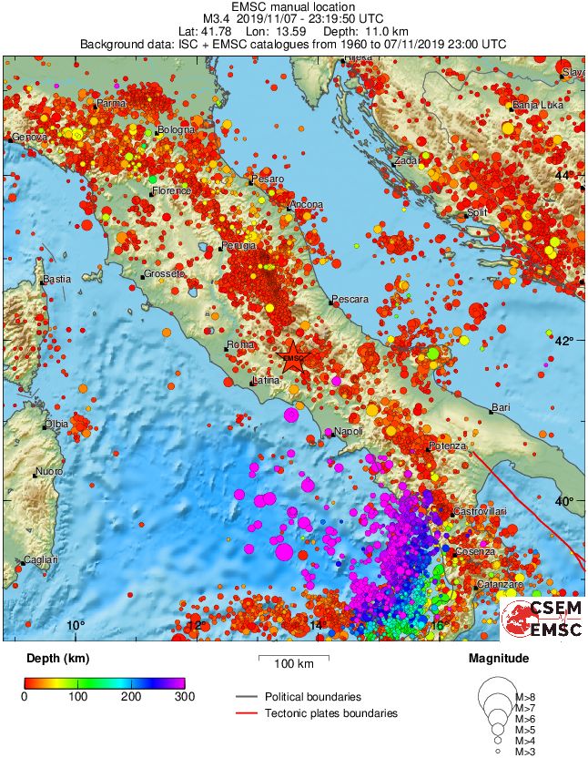 regional depth historical seismicity