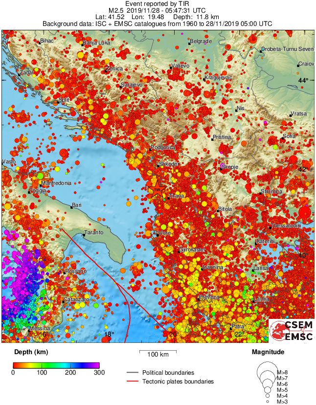 regional depth historical seismicity