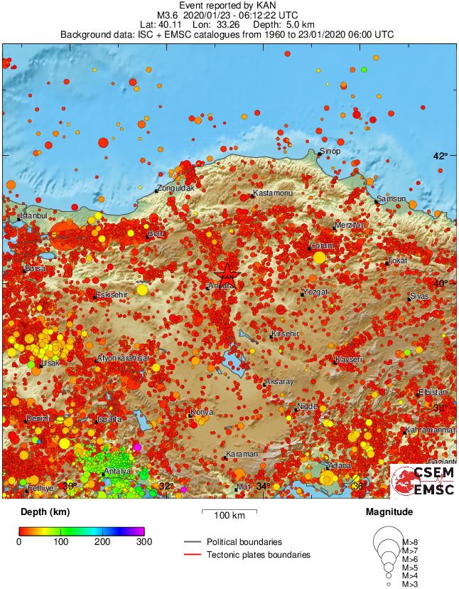 regional depth historical seismicity