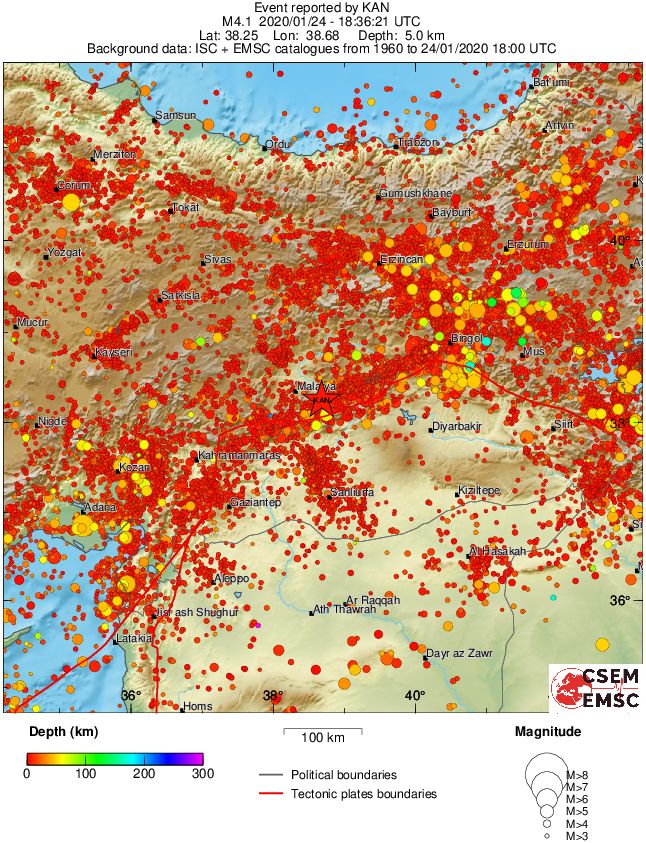 regional depth historical seismicity
