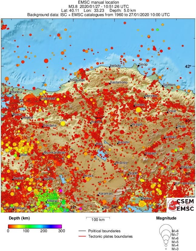 regional depth historical seismicity