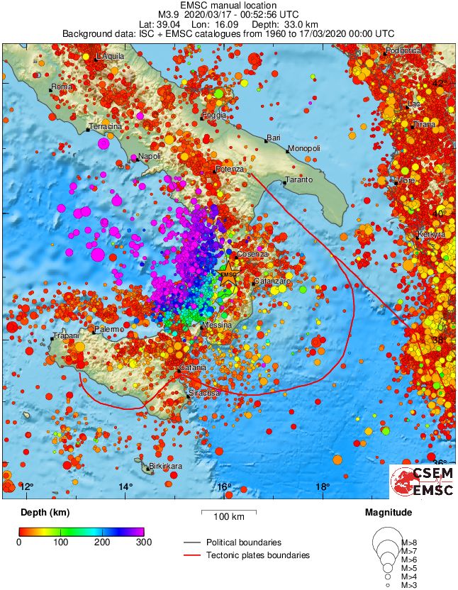 regional depth historical seismicity