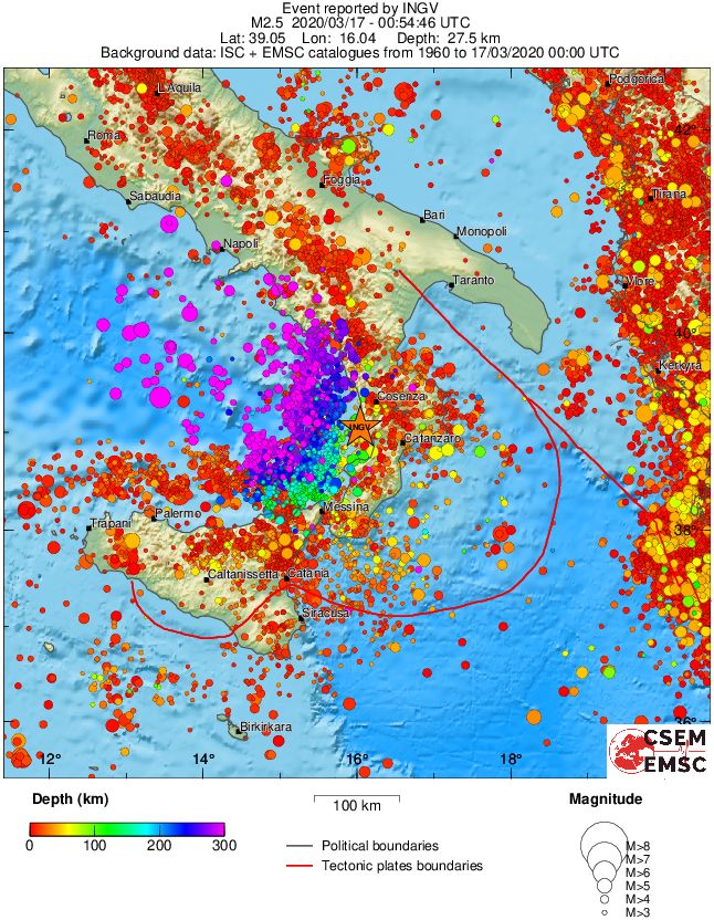 regional depth historical seismicity