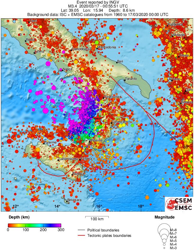 regional depth historical seismicity