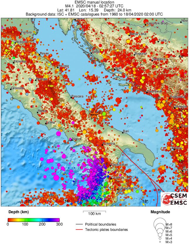 regional depth historical seismicity