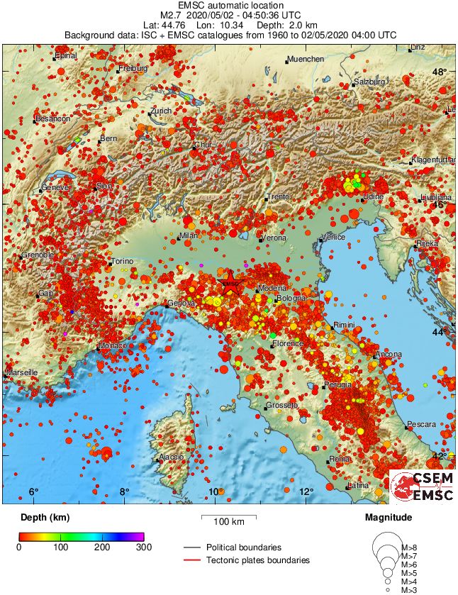 regional depth historical seismicity