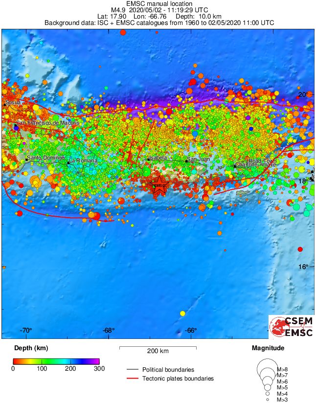 regional depth historical seismicity