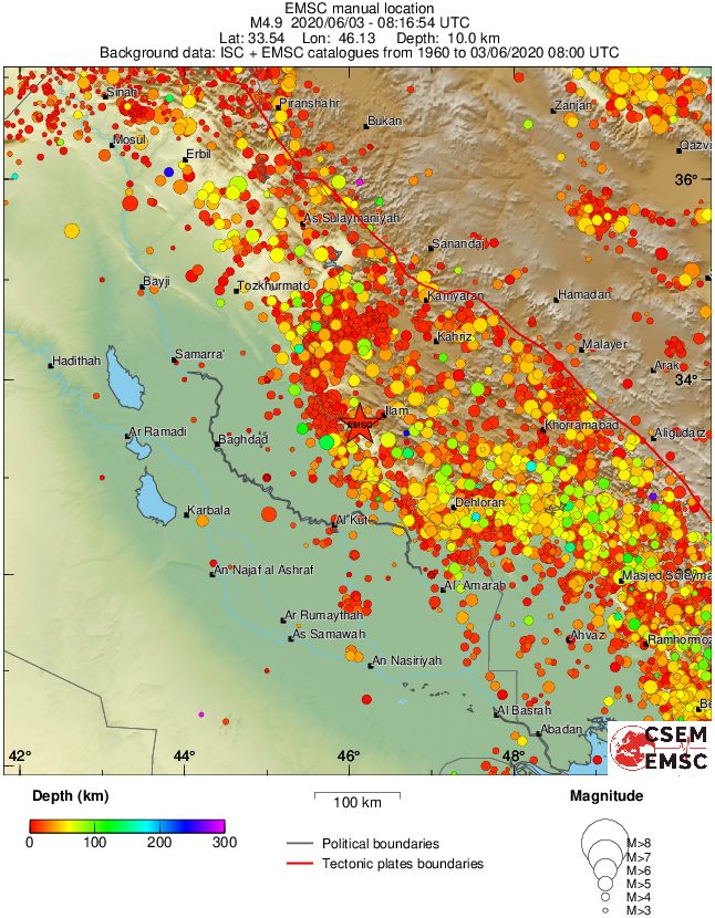 regional depth historical seismicity