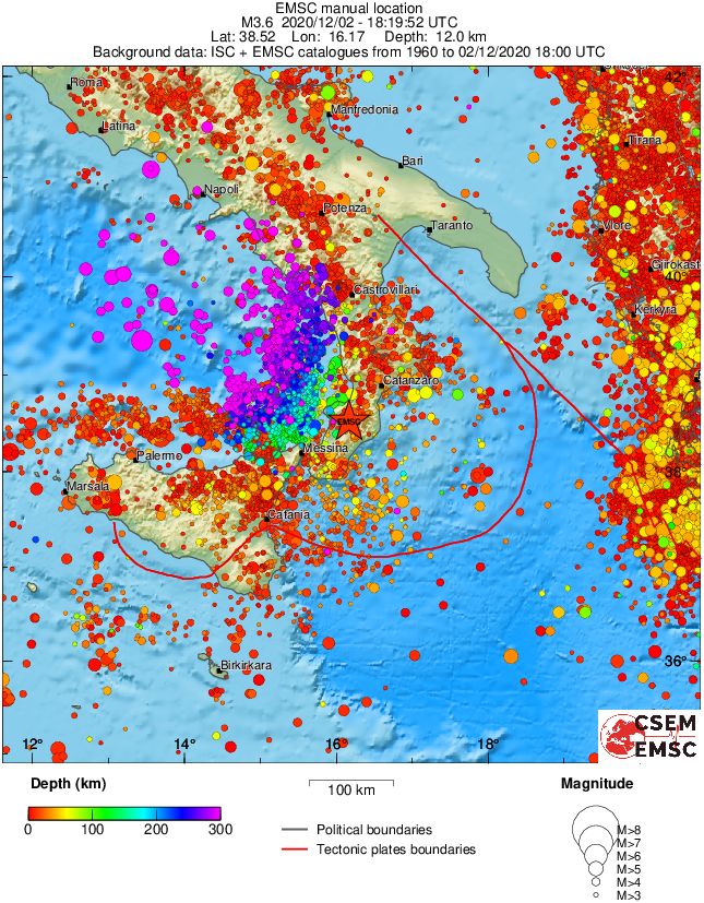 regional depth historical seismicity