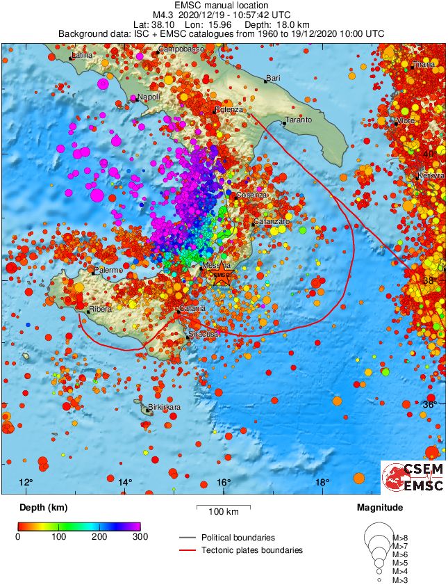 regional depth historical seismicity