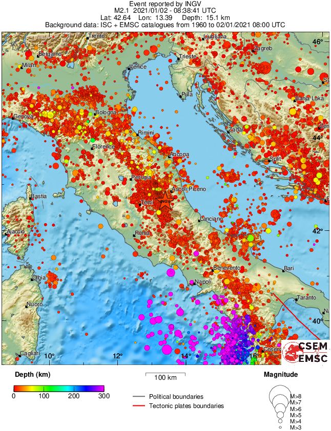 regional depth historical seismicity