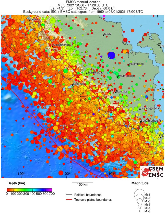 regional depth historical seismicity