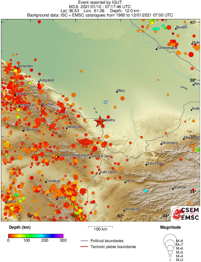 regional depth historical seismicity