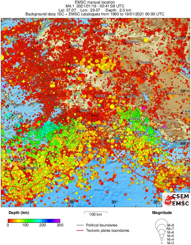 regional depth historical seismicity