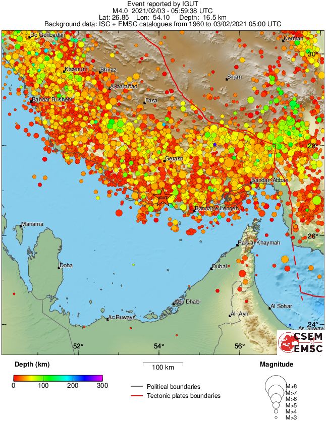 regional depth historical seismicity
