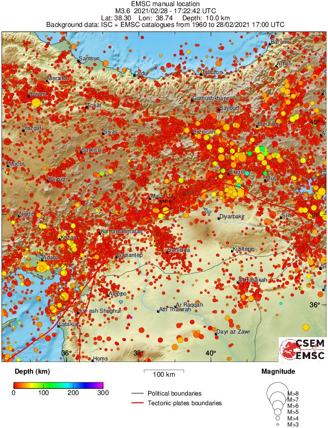 regional depth historical seismicity