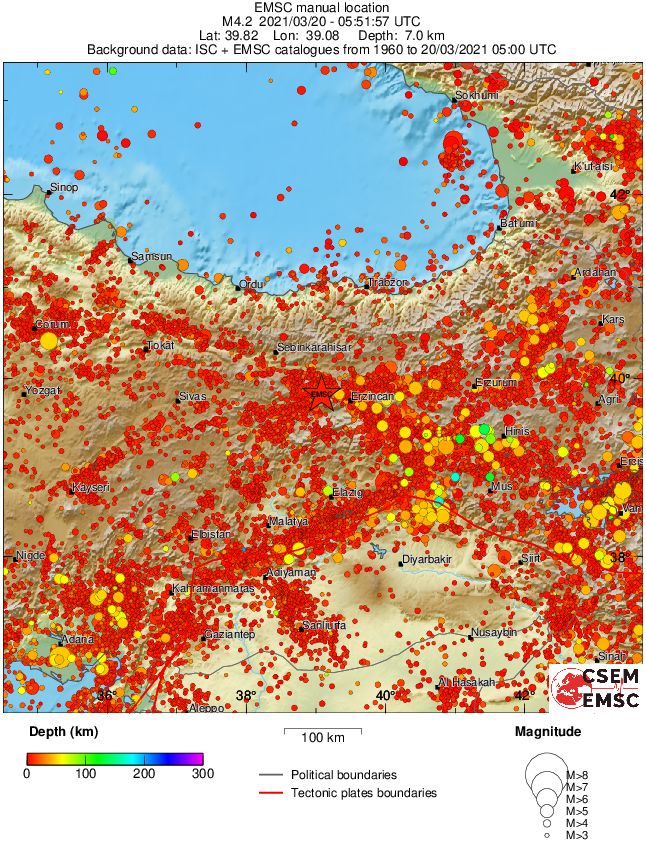 regional depth historical seismicity
