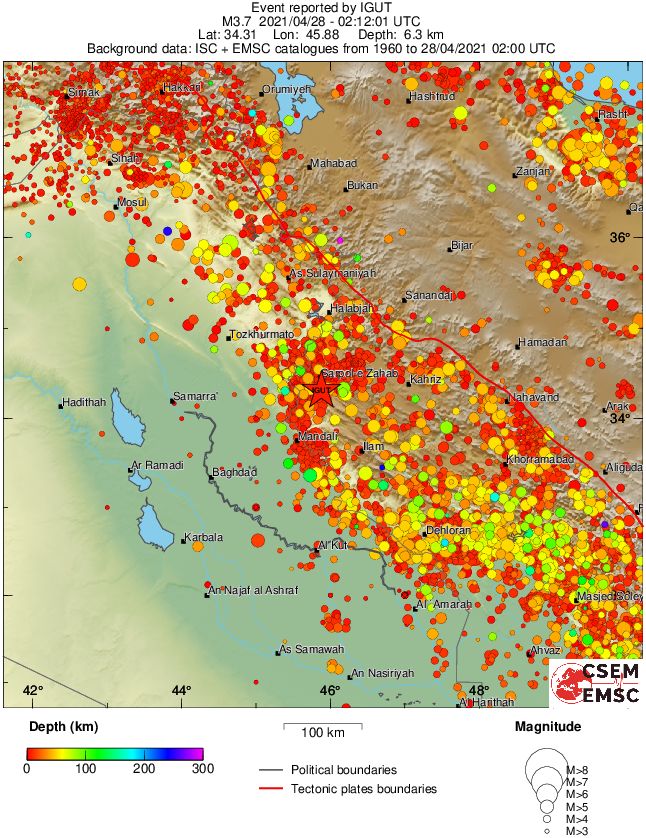 regional depth historical seismicity