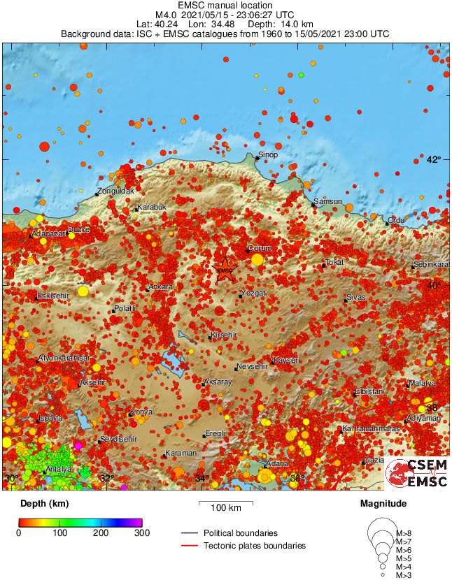 regional depth historical seismicity