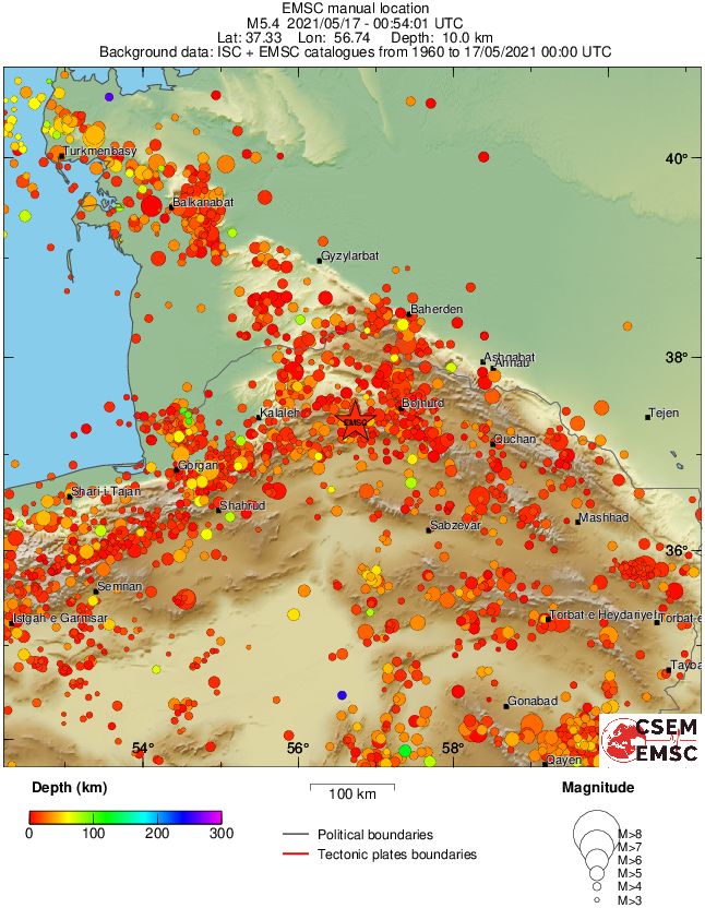 regional depth historical seismicity