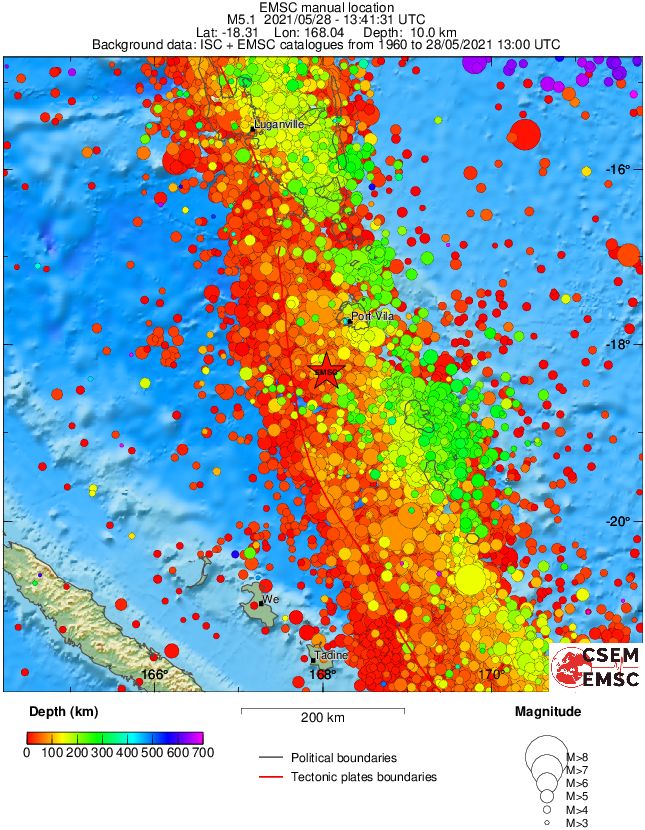 regional depth historical seismicity